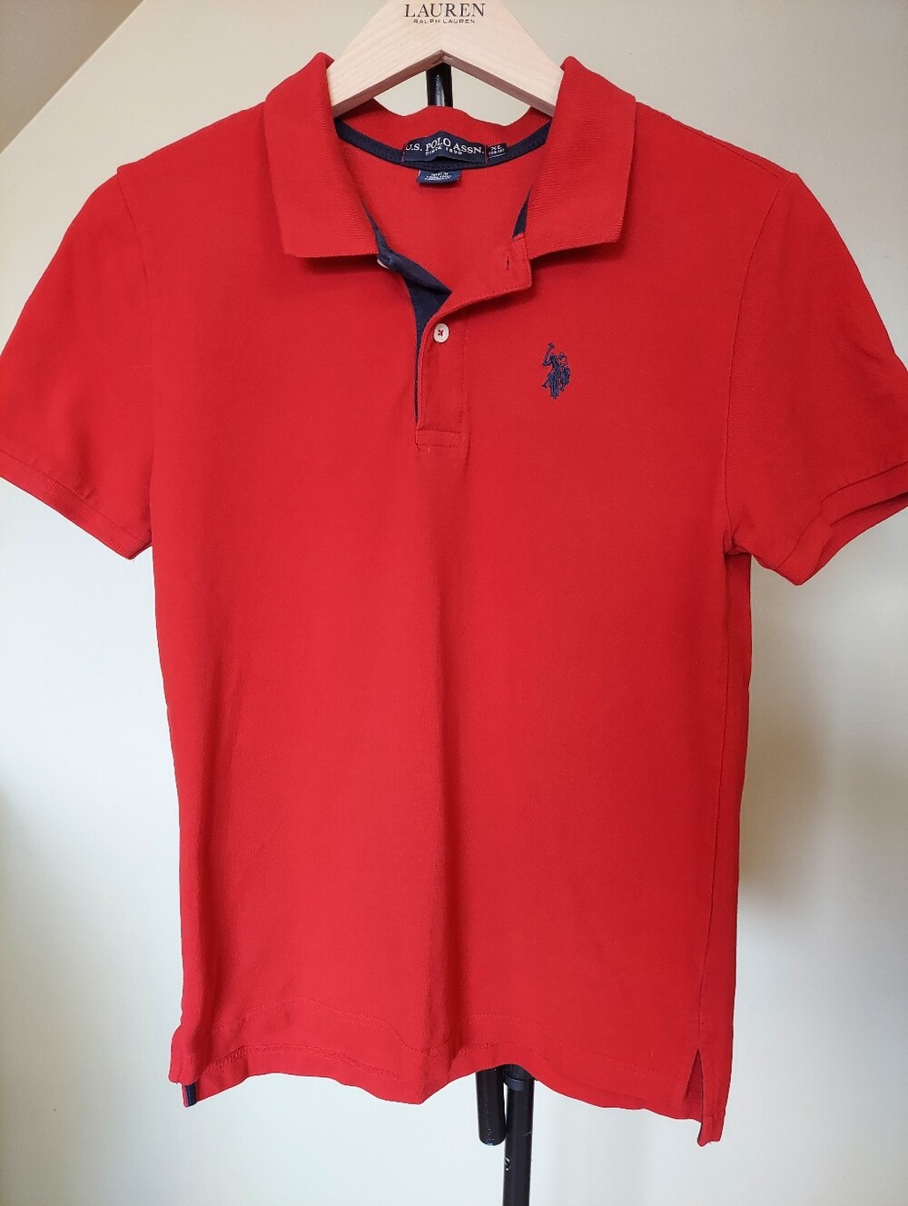 U.S. Polo Assn. Red Polo Shirt with Navy Logo Sz XL 14-16